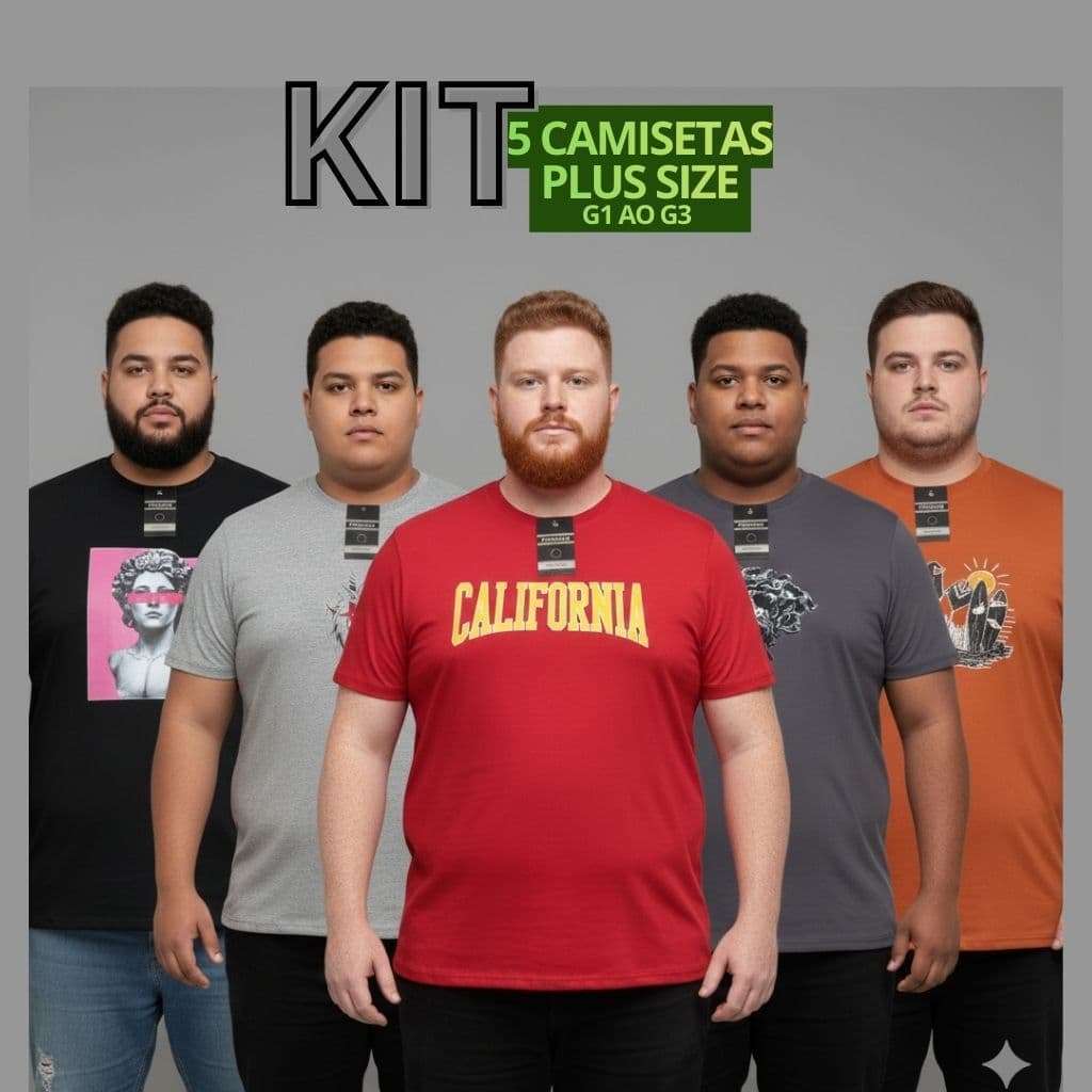 Kit 5 ou 3 Camisetas Plus Size Masculinas G1 G2 G3 Malha Premium 100% Algodão
