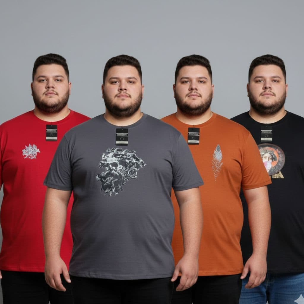 Kit 4 Ou 2 Camisetas Plus Size masculinas G1G2 G3 100% Algodão