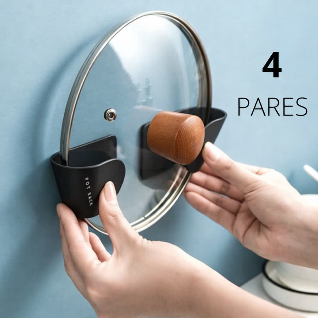 Organizador Tampas de Panela Adesivo – Kit 4 Pares (8 Unidades)