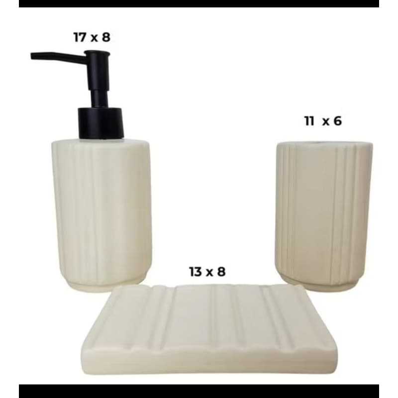 Kit Acessórios Banheiro 3 Peças Cerâmica Branco Design Moderno