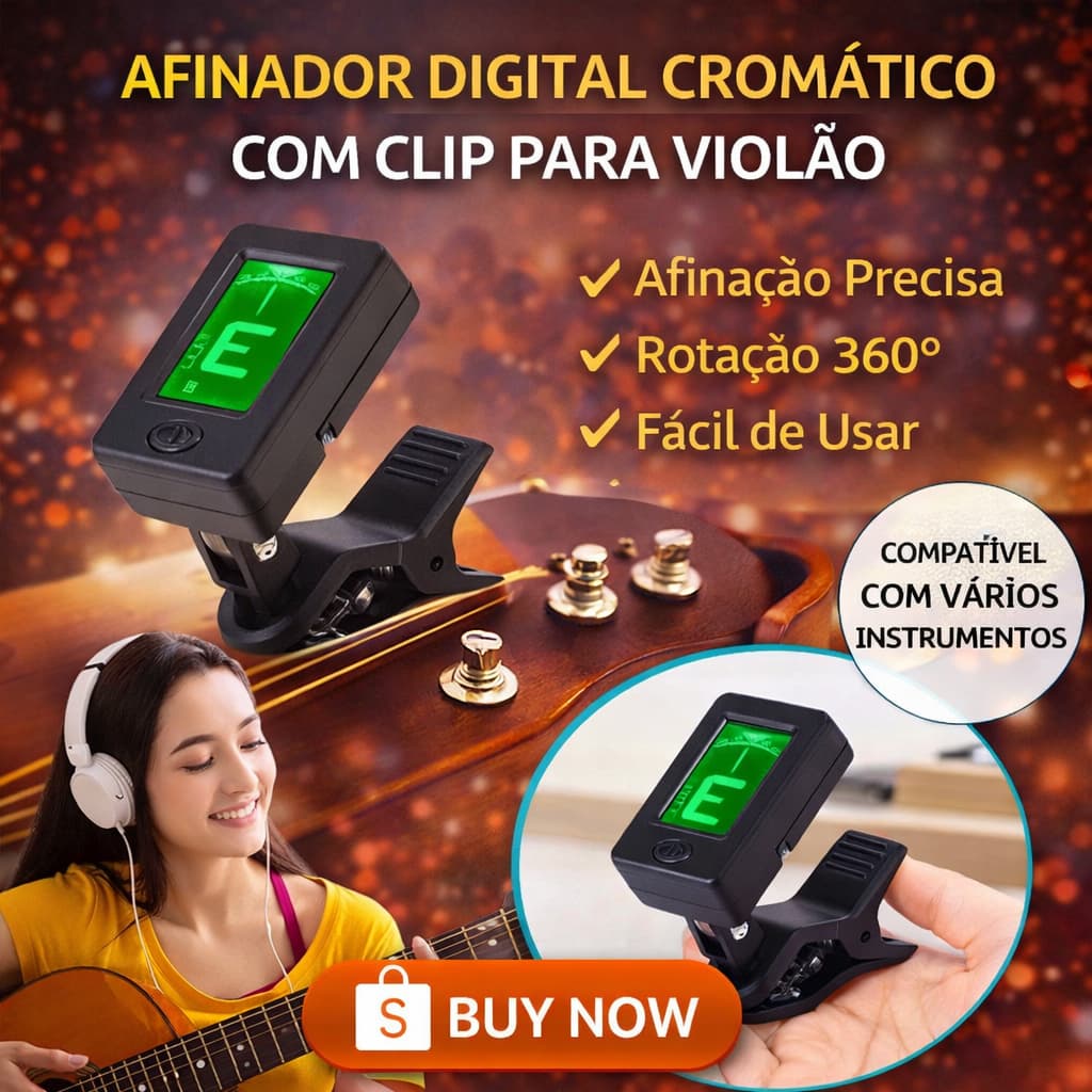 Afinador Digital Cromático com Clip para Violão