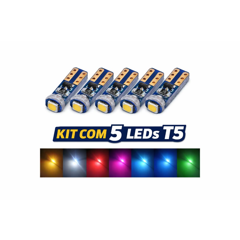 Kit 5 Lâmpada 1 Led SMD3030 T5 Pinguinho CANBUS esmagadinha 5w 12v - Painel de instrumento, Hodômetro, Controle do Ar