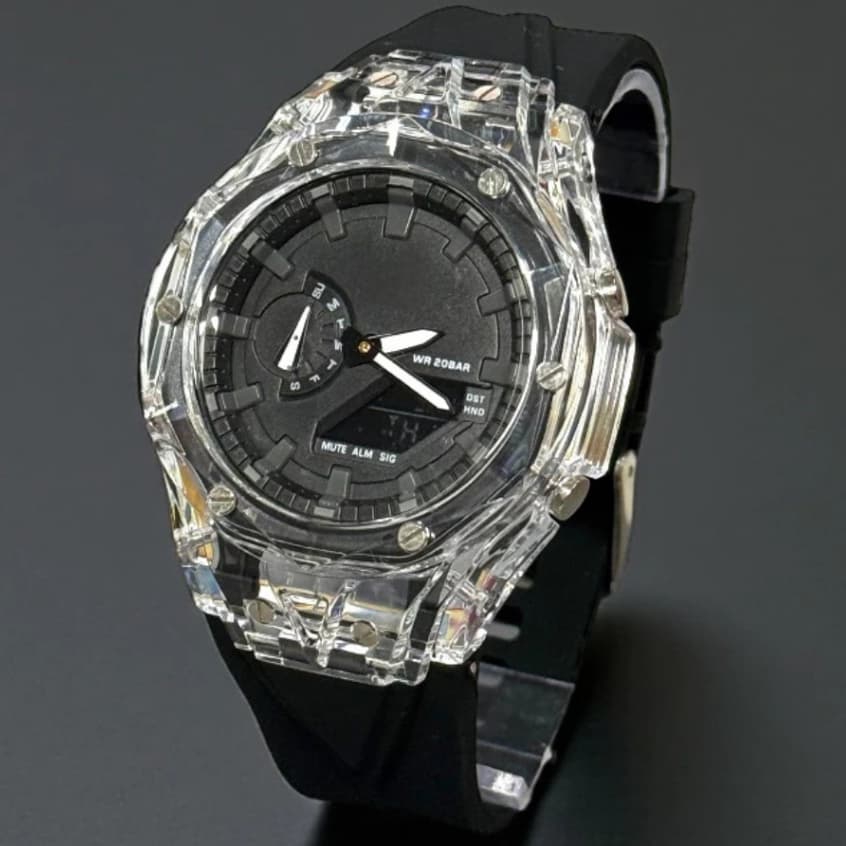 Relógio Masculino Digital Analógico Resistente a água Esportivo Militar Transparente Pulseira Silicone LED com Caixinha