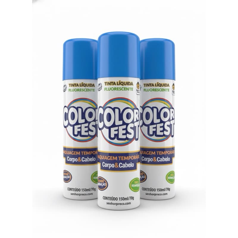 Kit 3 Tinta de Cabelo Azul 150ml Color Fest Temporária Carnaval Festa Fantasia Halloween Spray