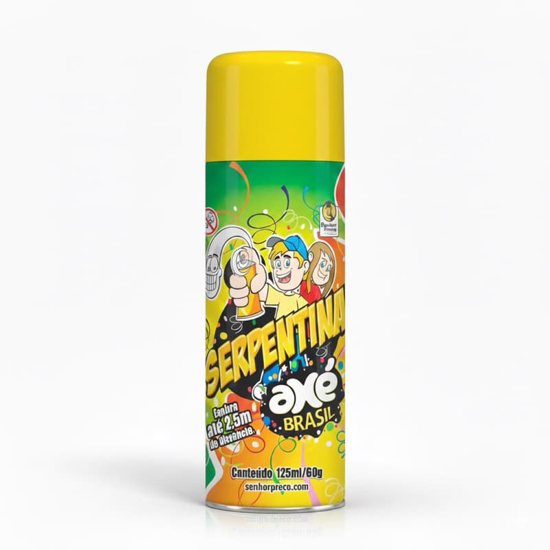 Serpentina Spray Amarela Axé Brasil 125ml Carnaval Festa Bloco Aniversário Decoração Diversão