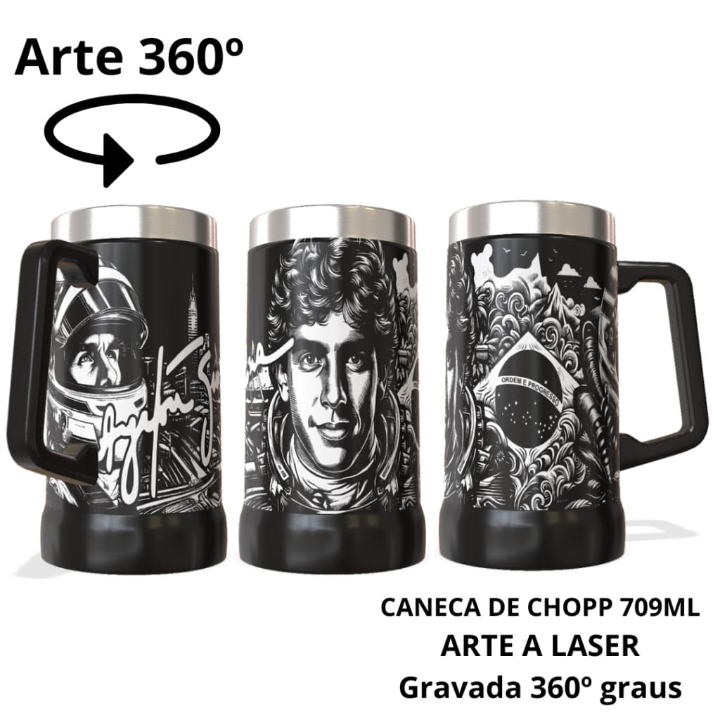 COPO TÉRMICO LONG NECK CUIA CANECA 709ML ARTE 360º GRAUS TEMA: FORMULA 1 SENNA
