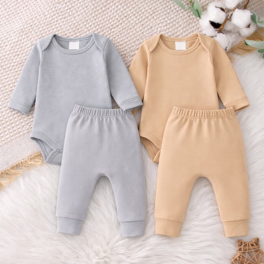 Kit 4 Peças Conjunto Frio Bebe Body Manga Longa + Calça 100% Algodao