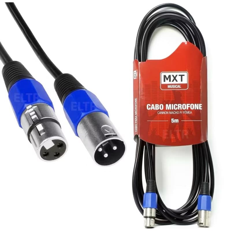 Cabo Microfone XIr Canon Balanceado Macho Femea 5m Metros Mxt