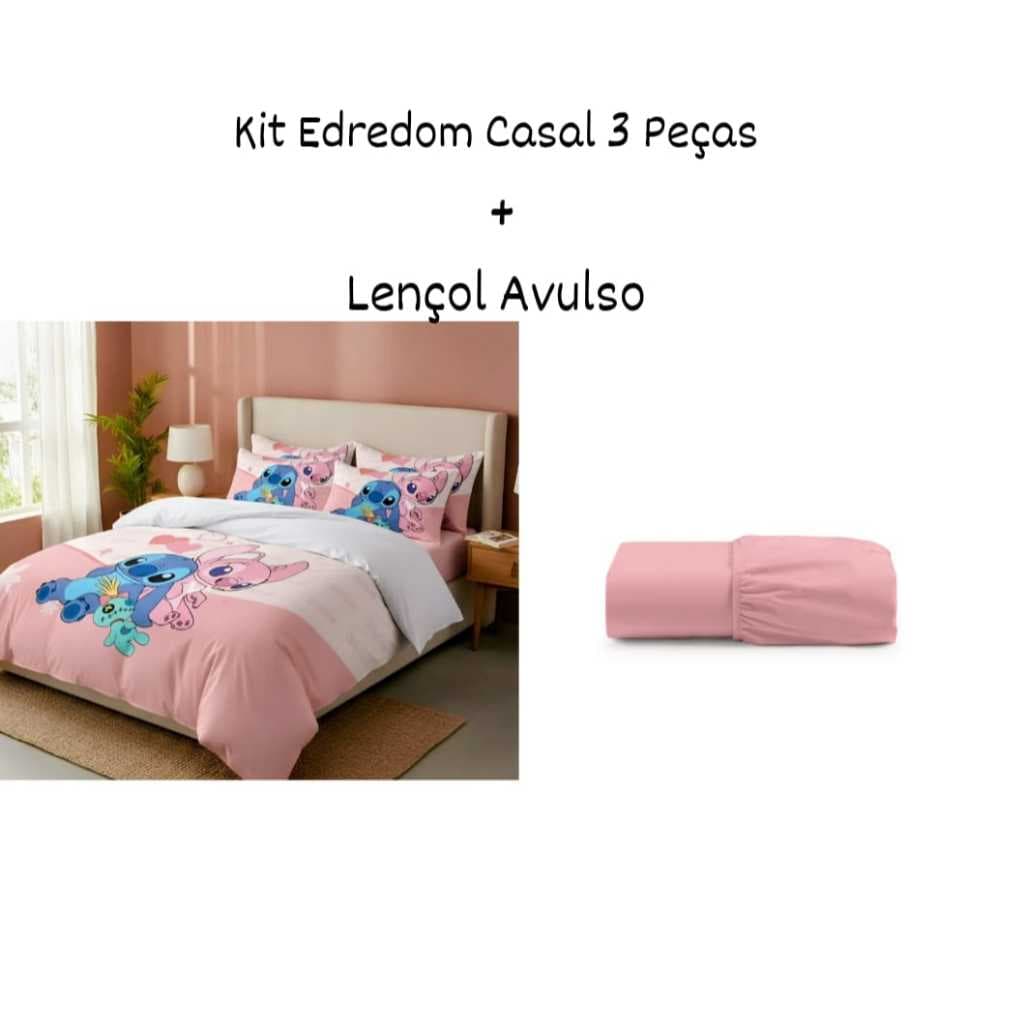 Kit Edredom 3 Peças + Lençol Com Elástico Avulso Casal Padrão