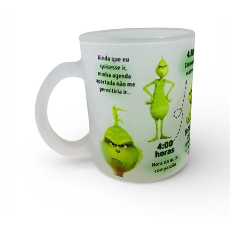 Caneca personalizada Grinch 310ml vidro jateado