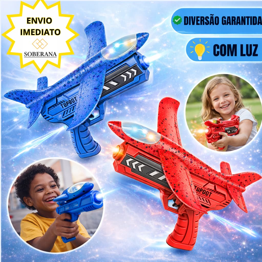 Lançador De Avião Grande24cm e 16cm Pequeno Brinquedo Para Criança Infantil Menina Planador Com Luz