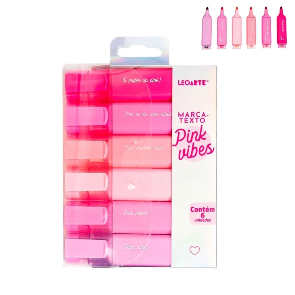 Estojo Marca Texto Com 6 Unidades Pink Vibes Leo Leo Rosa Papelaria Fofa