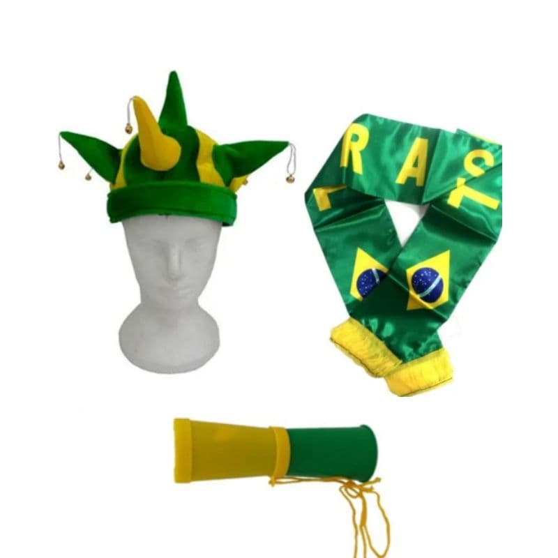 Kit Festa Copa Do Mundo Brasil Chapéu Corneta Cachecol Torcedor
