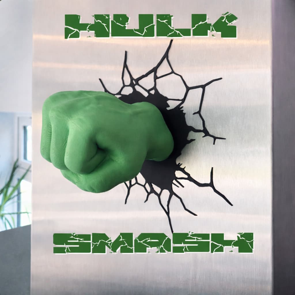 Mão do Hulk Estilo Decorativa 3D | Punho Verde Quebra Parede | Decoração Gamer