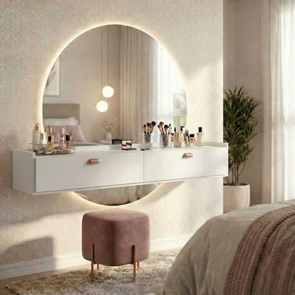 Penteadeira Maquiagem Suspensa Com Porta Gaveta Quarto Luxo Bancada Decoração