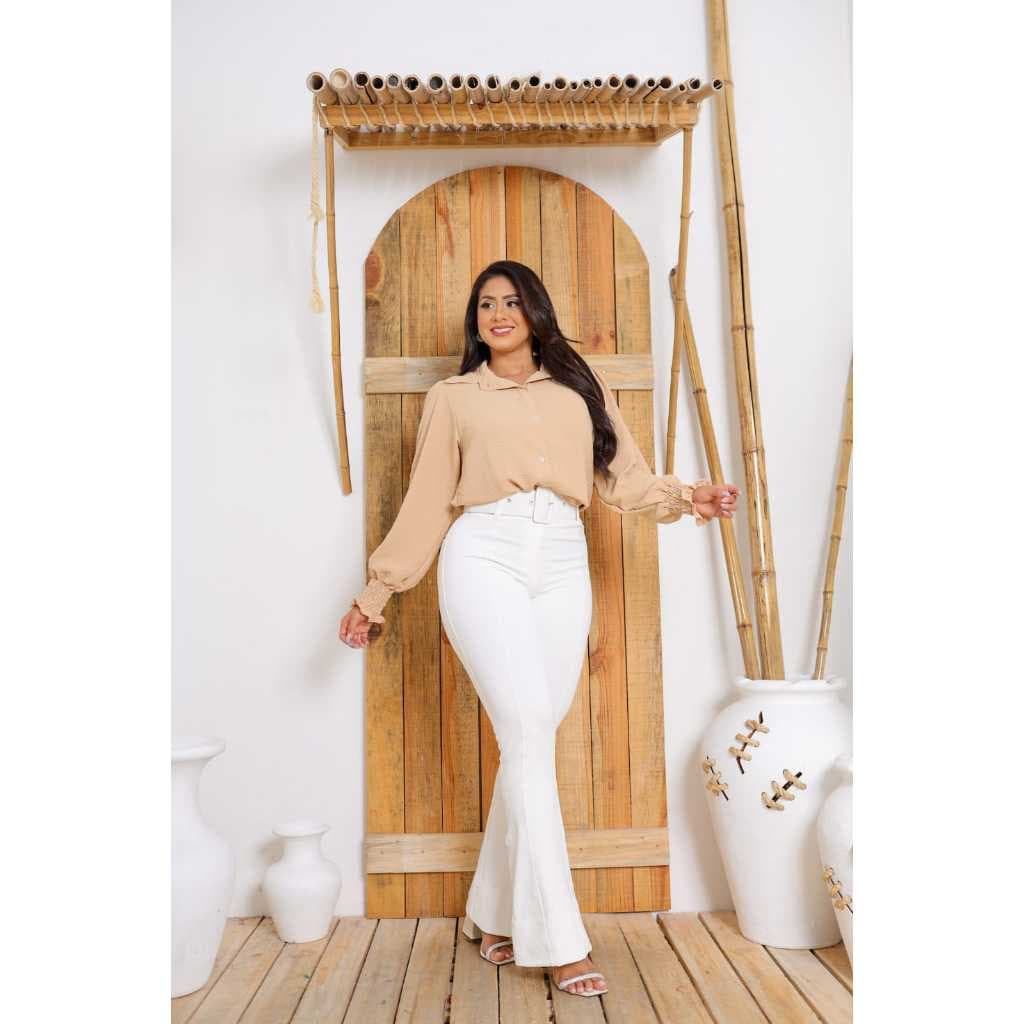 Camisa  Manga longa Social Feminina Blusa Tradicional Duna Lisa Roupa Feminina 38 -44