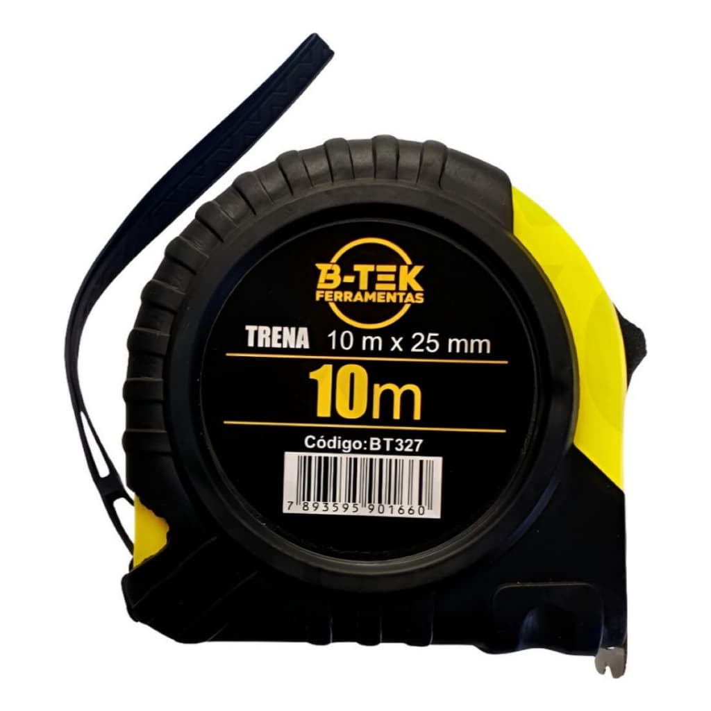 Trena Profissional B-tek 10m Aço Emborrachada Com Trava Profissional Obra Medição Grossa Resistente
