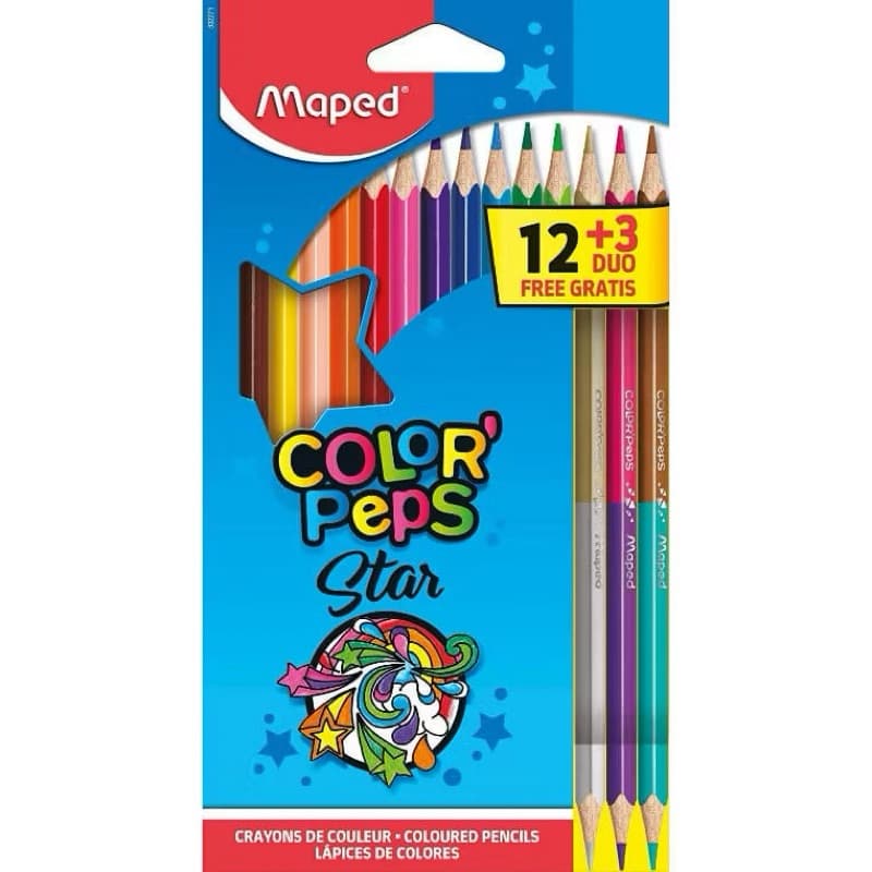 Lápis de Cor Colorpeps Escolar 12 cores+3 Lápis Duo - Maped