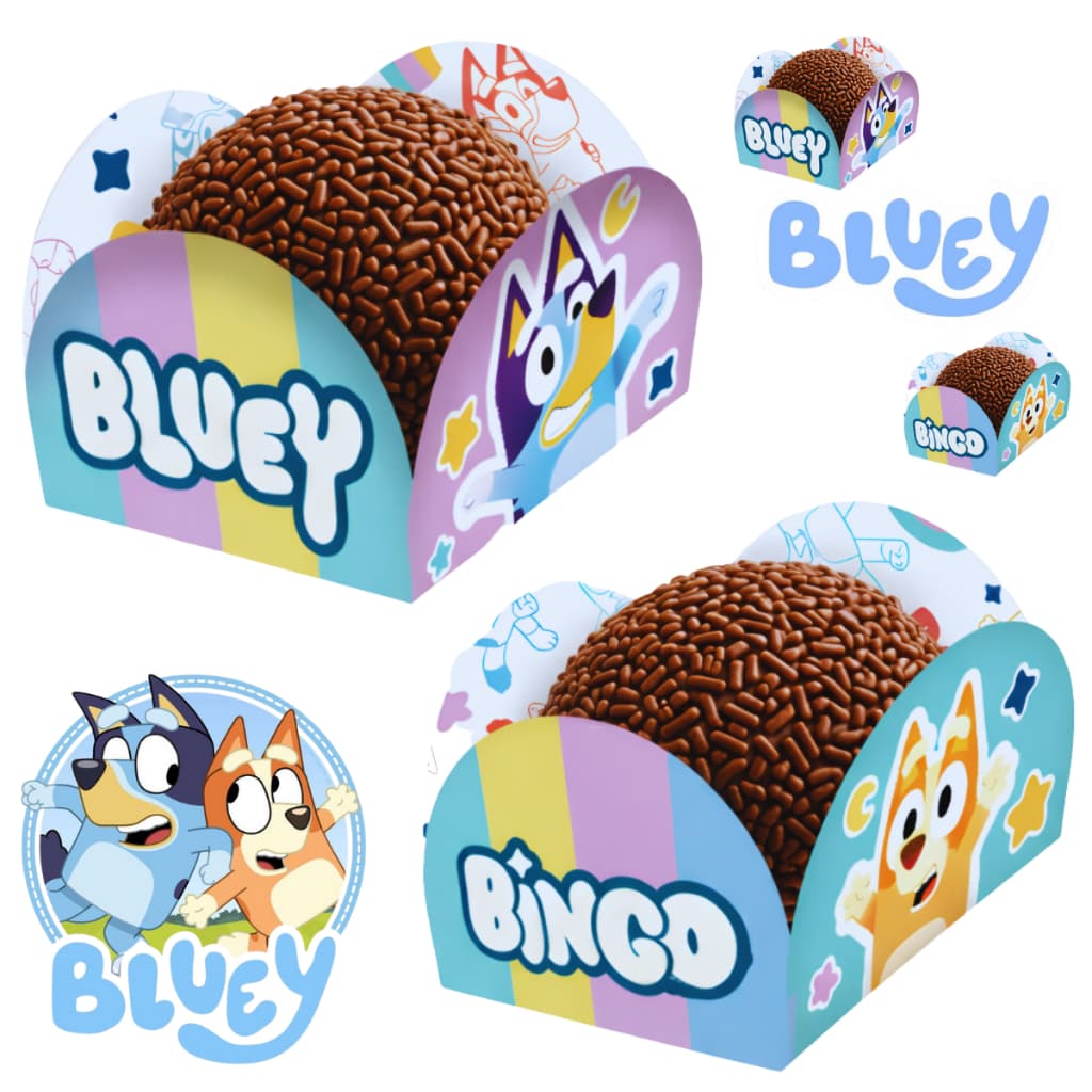 Porta Forminha Bluey Brigadeiro Doces Festa Bluey e Bingo Decoração Aniversário - 4 Pétalas