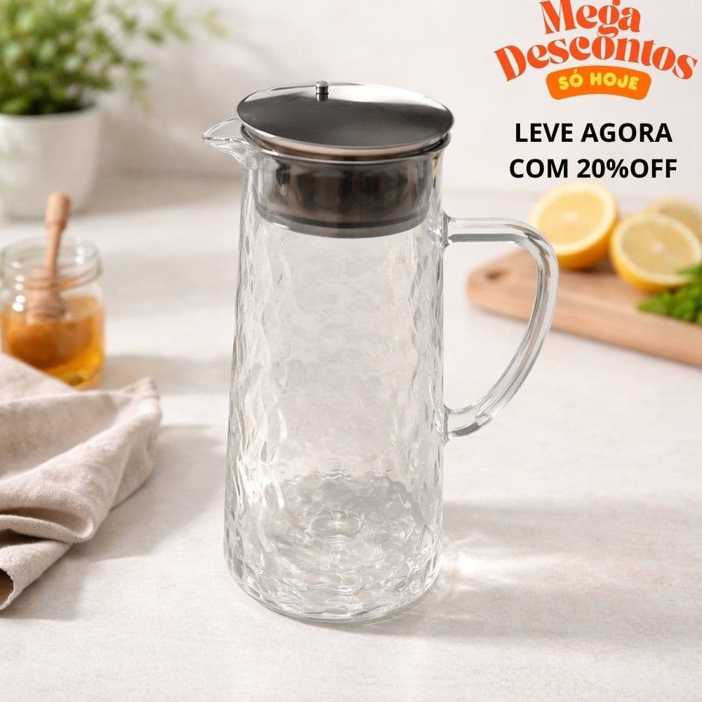 🍶✨ Jarra de Vidro Hannover com Tampa Hermética – 1,5L ✨🍶