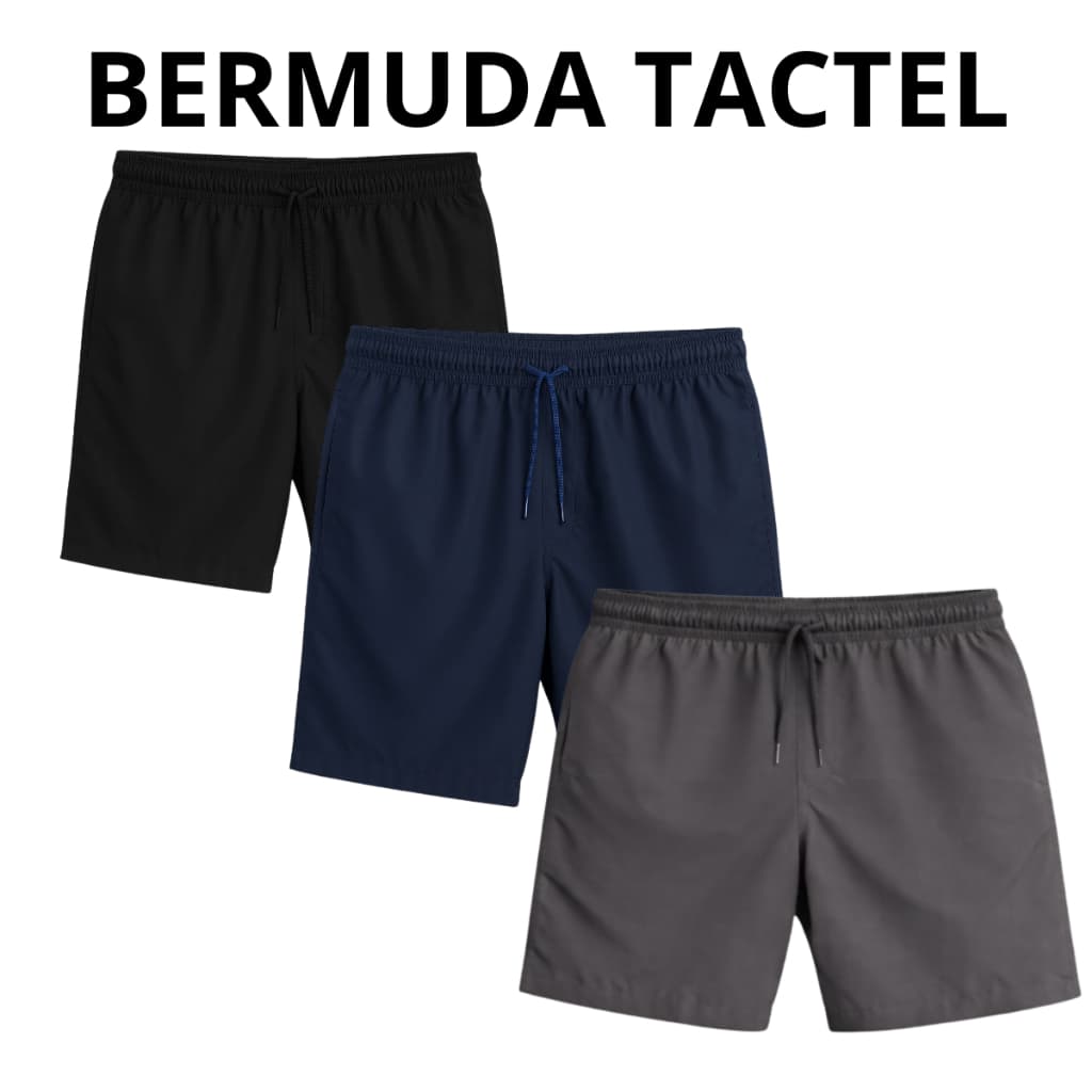 KIT 3 Shorts Tactel Maurinho Bermuda Masculino Liso Verão Moda