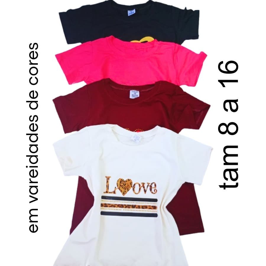 Kit Blusa Camiseta Infantil Juvenil Menina 8 a 16 Anos – Modelos Variados – Kit 2/3/4 Peças em Promoção