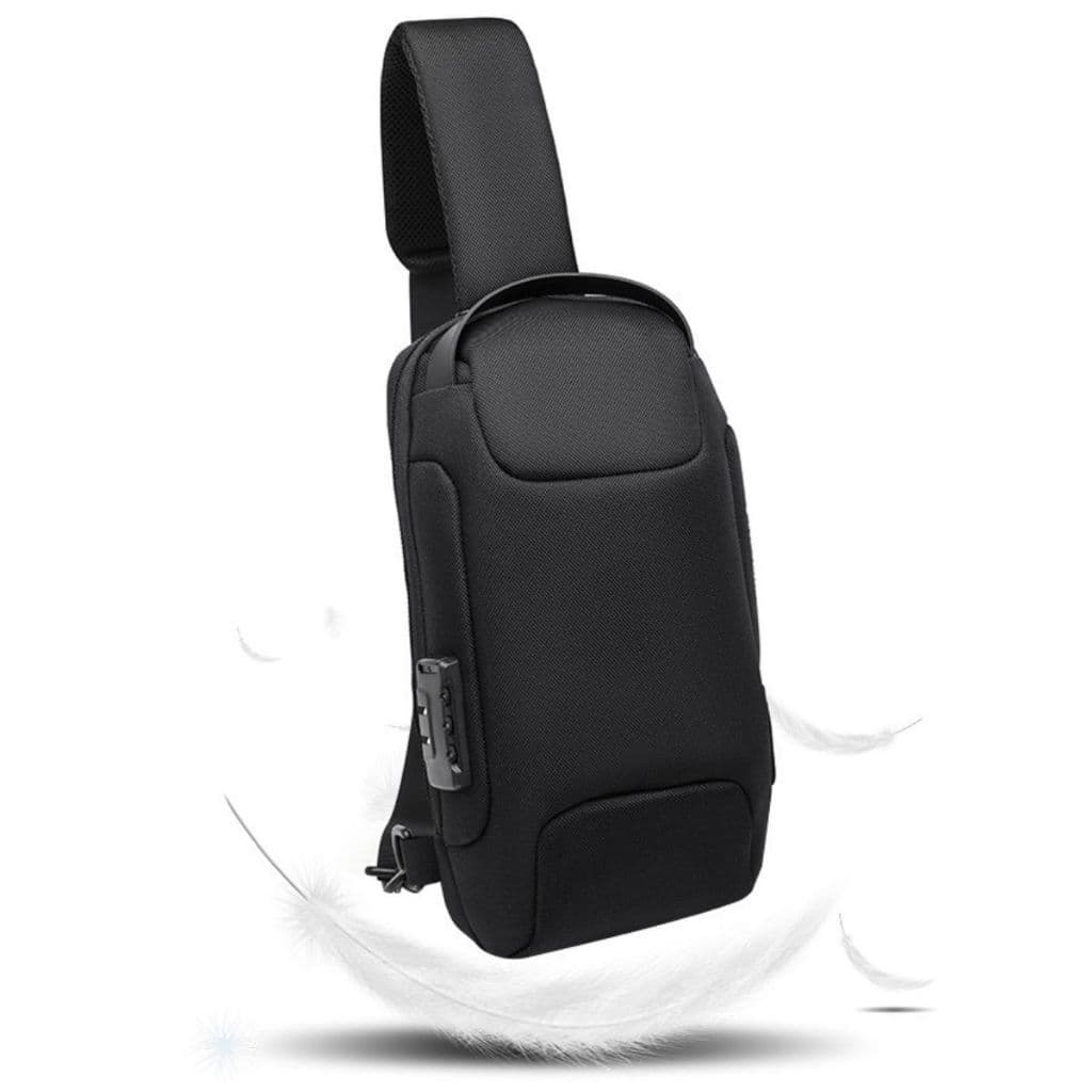 Mochila Transversal Masculina Oxford Preto - Segurança com Senha e USB, Resistente à Água