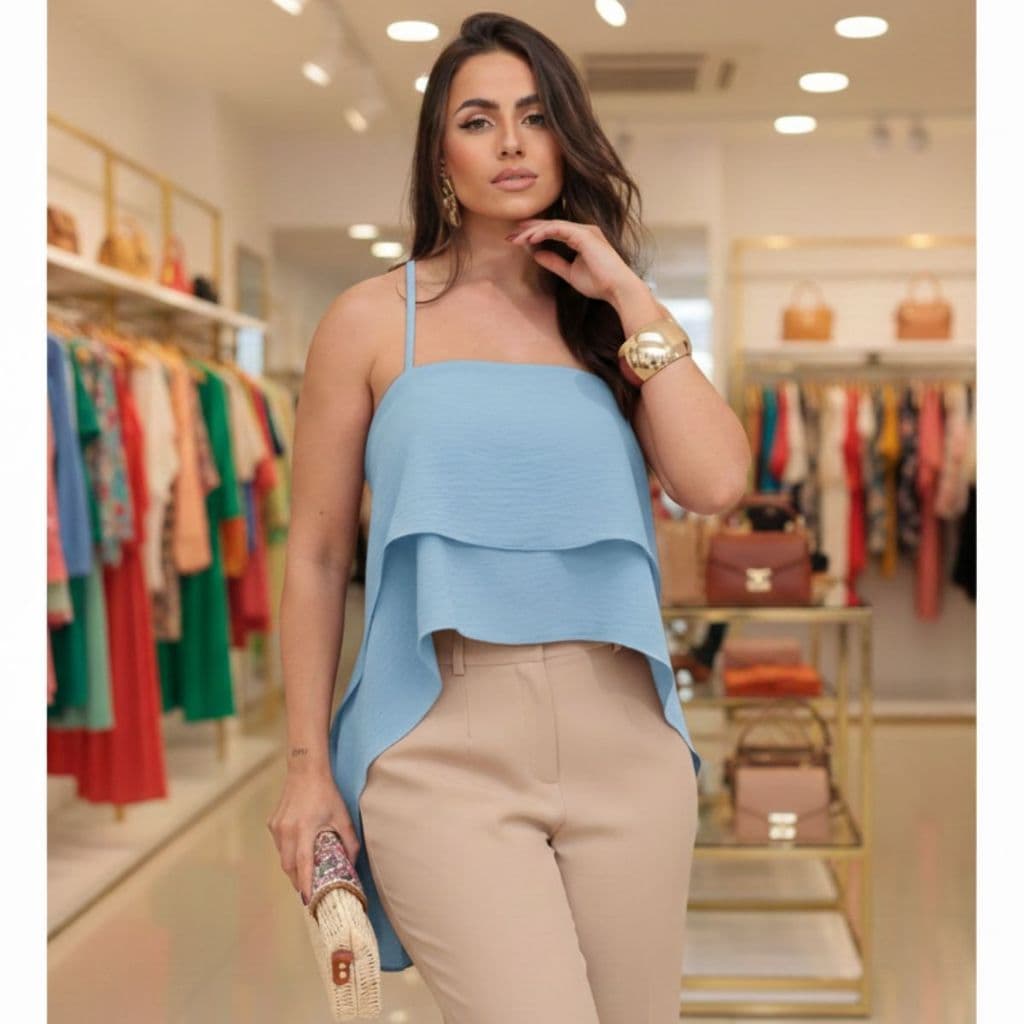 Blusa Cropped em Camadas de Amarraçao Traseira