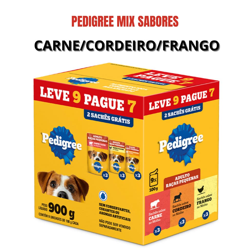 PEDIGREE SACHÊ MIX SABORES CARNE/CORDEIRO/FRANGO KIT 9 OU 18 UN