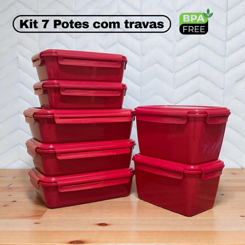 Kit 7 Potes Plásticos Coloridos Container com Travas Laterais