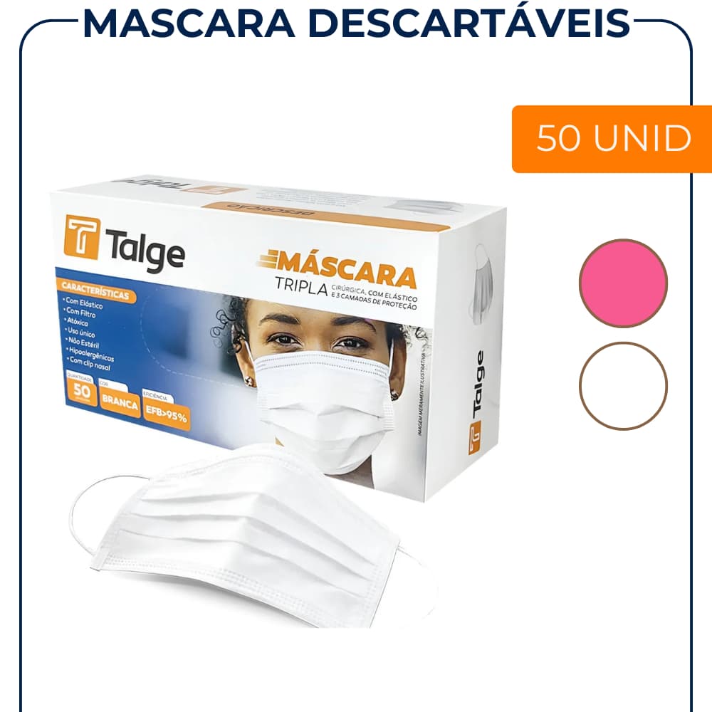 Máscara Descartável Tripla Proteção c/ Elástico - Caixa c/ 50 Unidades