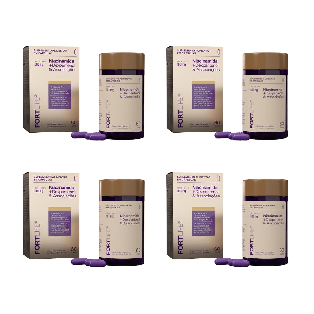 Kit 4 Niacinamida + Dexpantenol & Associações 1000mg 60 Cápsulas FORTLIFE