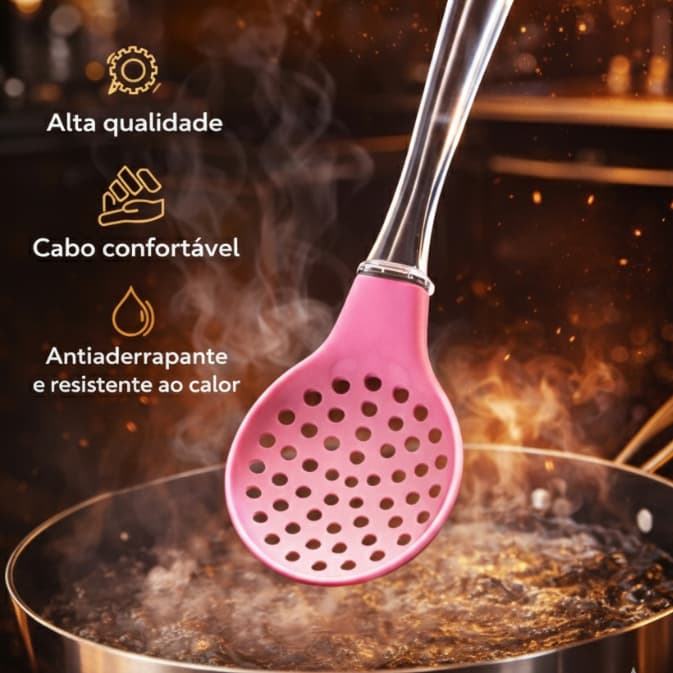 Escumadeira de Silicone Resistente ao Calor Antiaderente Utensílio de Cozinha