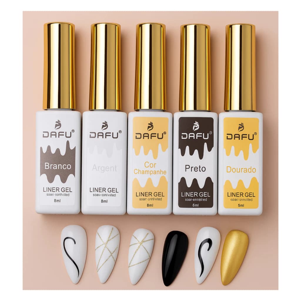 Esmaltes Gel Liner Dafu Dourado Prata Preto Branco Champagne Unhas Francesinha Pincel Fino Led