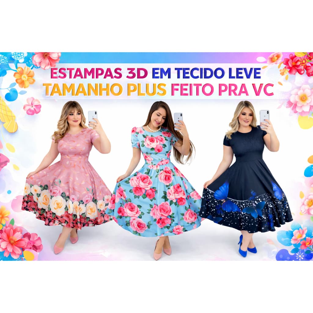 Vestido Estampado Flores Moda Evangélica Rodado Moderno  Elegante Midi Fardamento Evangélico (borboleta, rosinha)