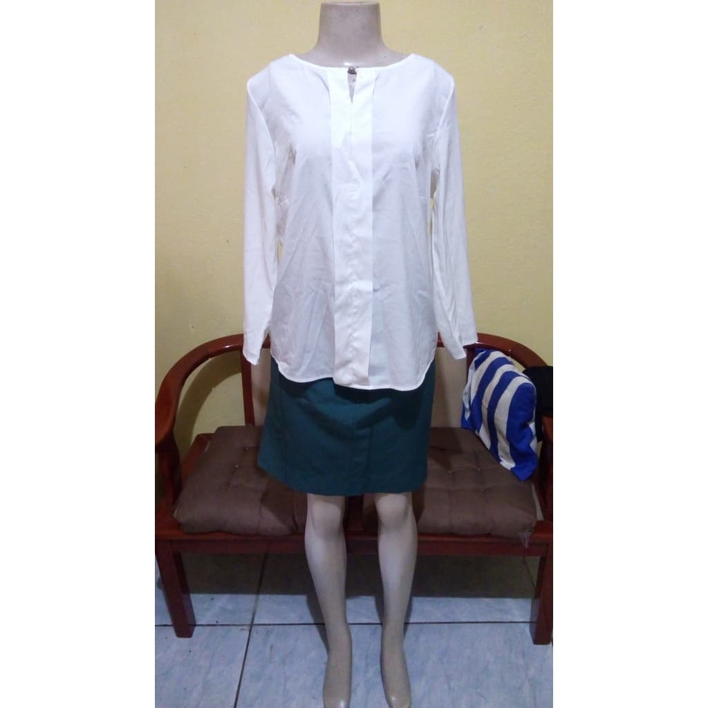 Camisa  blusa Social Feminina Manga  Longa branca com transparência  roupa / M /ano novo 2025