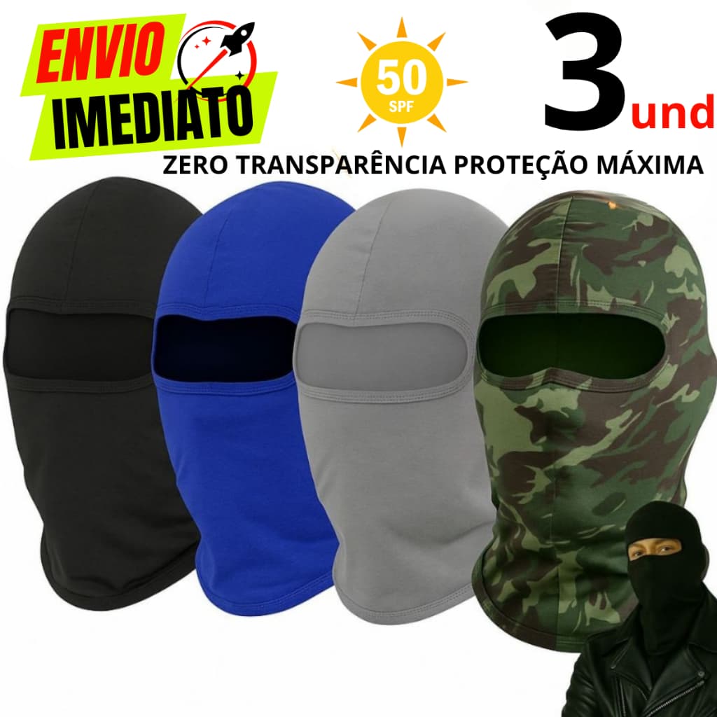 Kit 3 ou 2 Touca Ninja Balaclava Mascara Bandana Motoqueiros  Facial Frio Moto proteção solar raios UV 50+ térmica