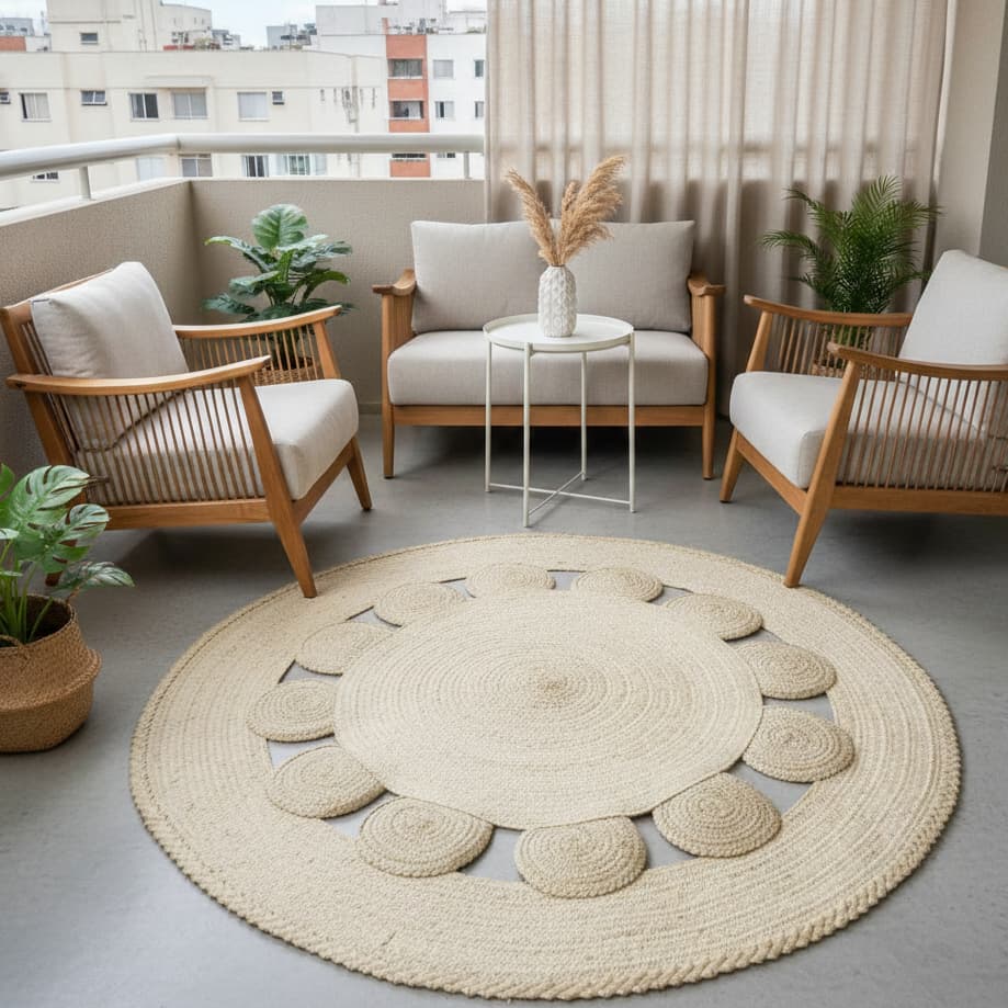 Tapete Flor Redondo em Palha Carnaúba 1.50mt Artesanato Natural para Decoração