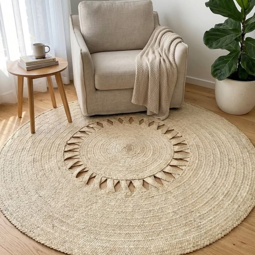 Tapete X Ana Redondo em Palha Carnaúba 2.00mt Artesanato Natural para Decoração