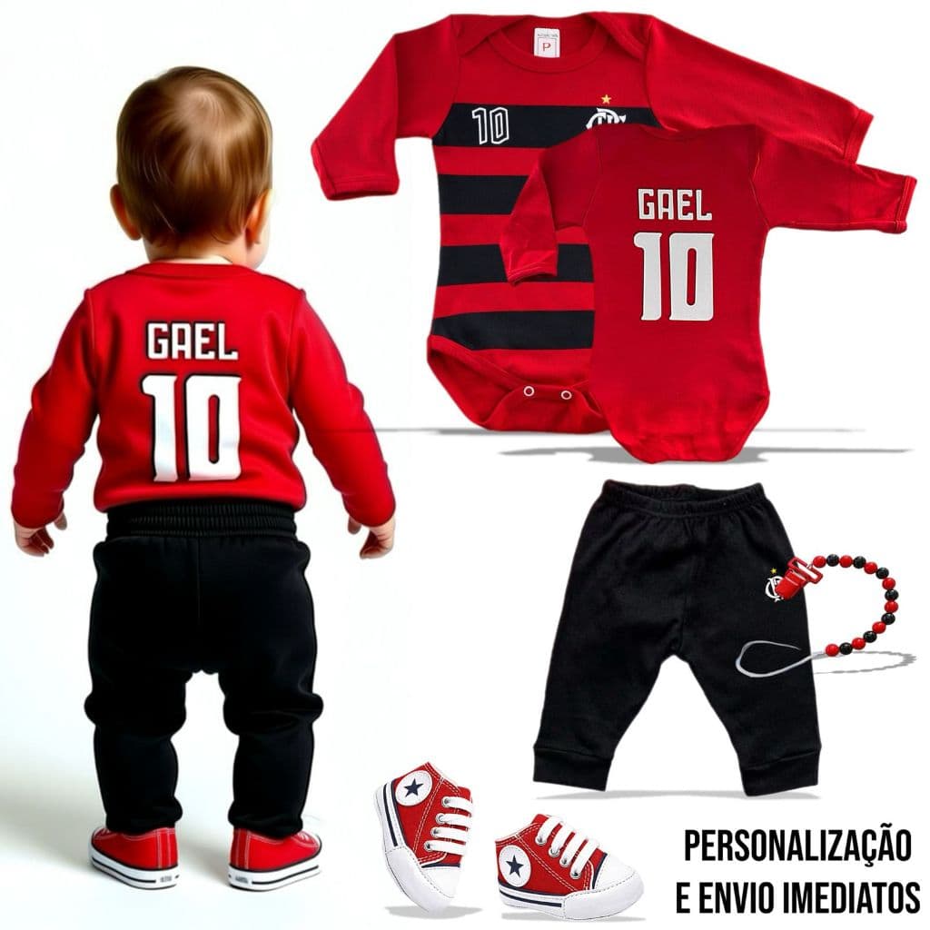 4 Itens Body de Bebê F.L.A. com Nome Presente Saidinha de Maternidade e Mesversários RN até 1 Aninho