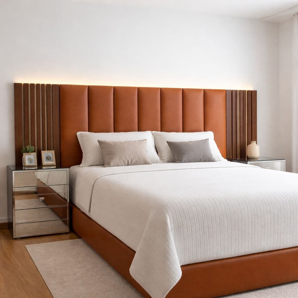 Kit 5 Até 10 Cabeceiras Estofada Courino 45x20 + 4 Ripados Mdf Freijó Cama Solteiro Casal Queen King