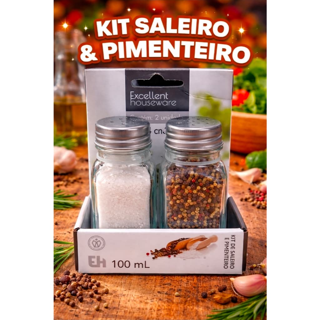 🧂🌶️ Kit Saleiro e Pimenteiro de Vidro – 100ml (2 Unidades)