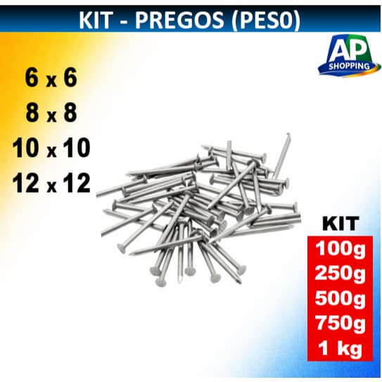 Kit Pregos com Cabeça polidos 6x6, 8x8, 10x10, 12x12 fracionados