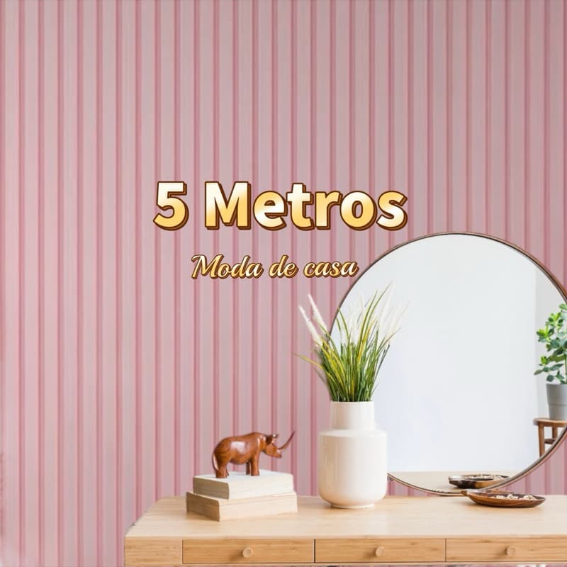 Papel de Parede Ripado Rosa 5 METROS x 45CM Adesivo Autocolante para Sala, Quarto