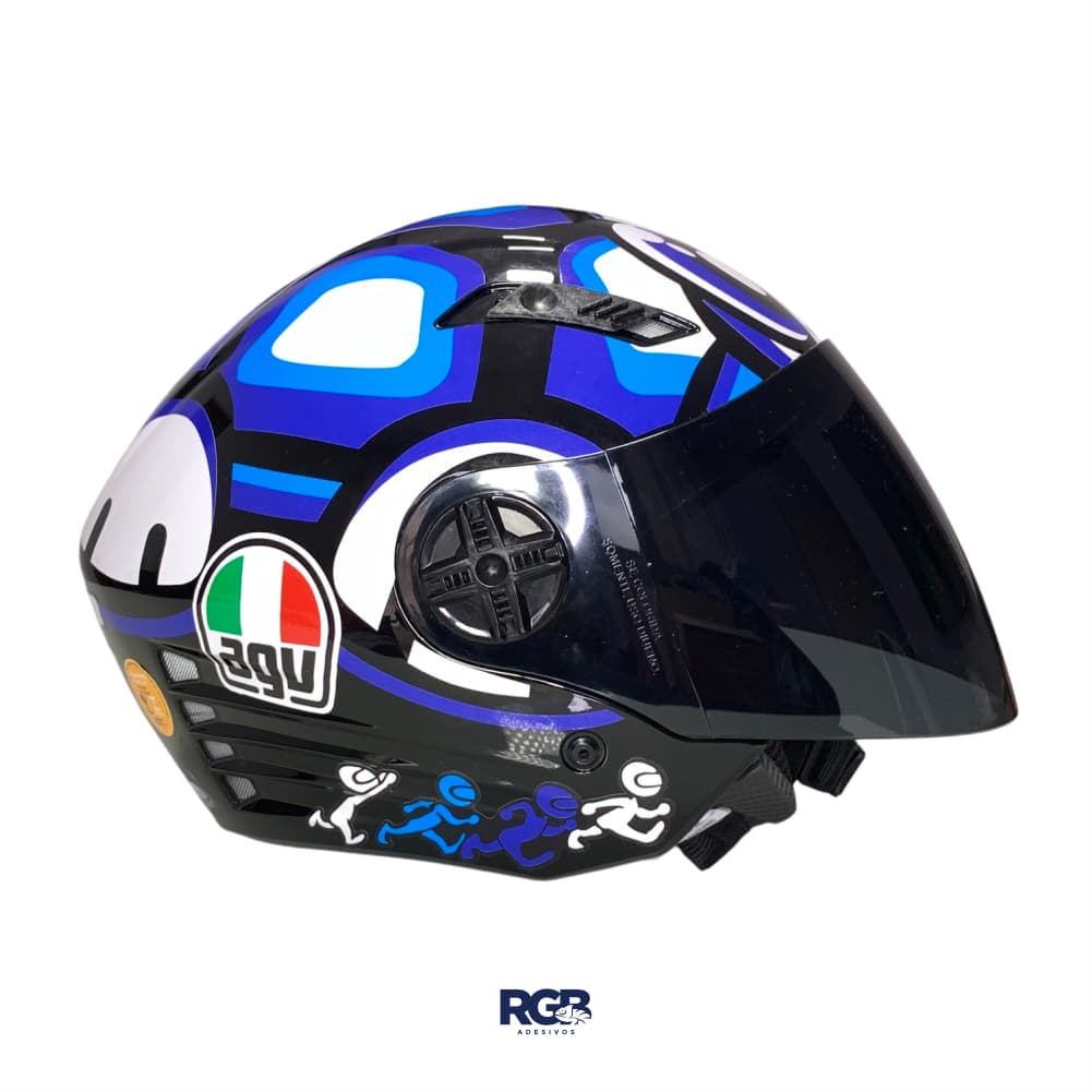 Capacete Aberto FW3 X-OPEN Personalizado para AGV Turtle Azul
