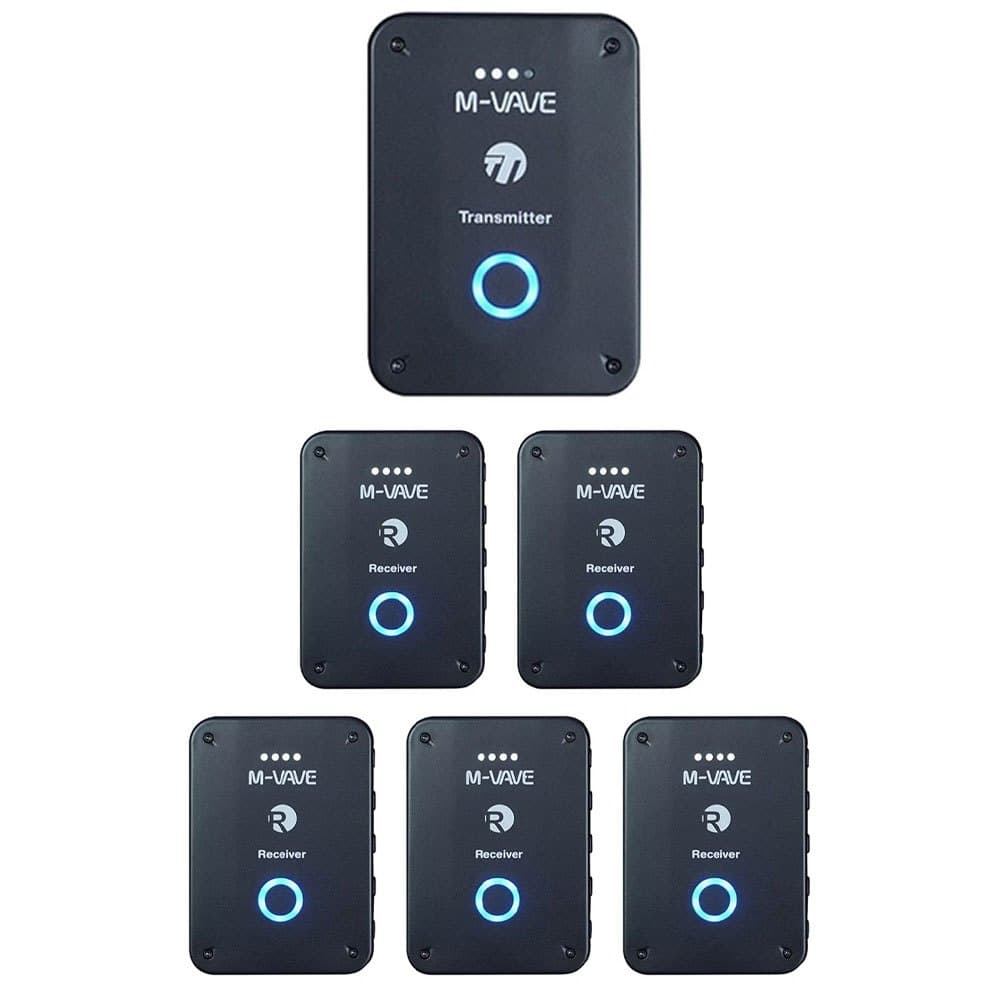 Kit 1 Transmissor + 5 Receptores M-vave Monitor Sem Fio Wp-9 5v Preto