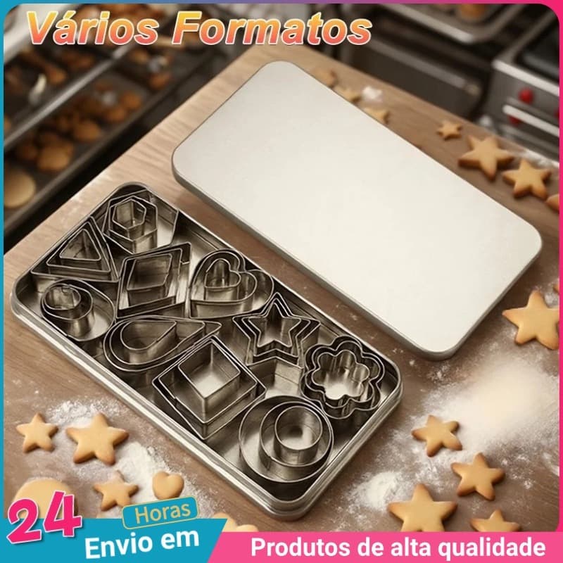 Kit 30 Cortador Mini de Biscoito Aço Inoxidável, Formas Variadas para Biscoito, Fondant, Massa Açúcar Legumes