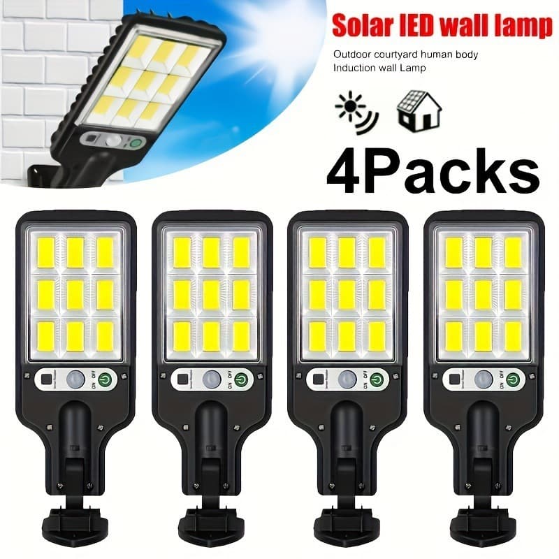 Luminária Solar Parede 108 COB Carregar LED Luz Branco frio Prova D'Água Sensor Presença 3 funções