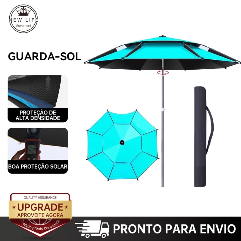 Guarda-sol central para praia/jardim, 2 metros, dobrável, acompanha bolsa para transporte, azul celeste
