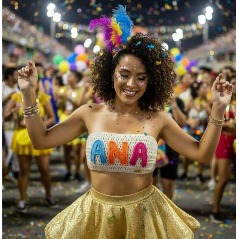 top carnaval de crochê personalizado cm nome